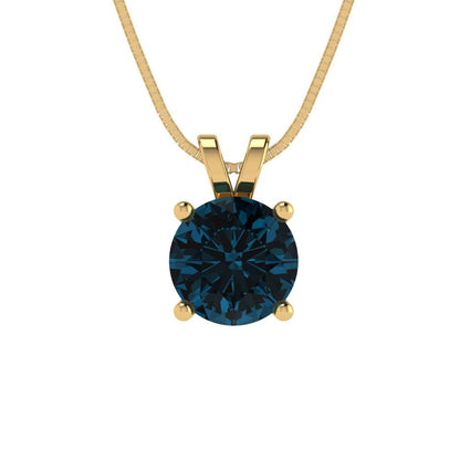 1 tcw Necklace Pendant - 14K White Gold Round Cut Solitaire  London - Adjustable Length - 15in Box Chain to 18in