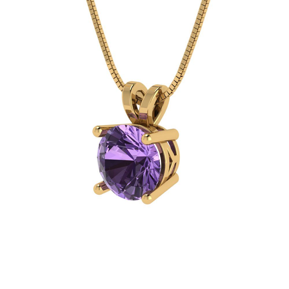1cttw Round Cut Alexandrite Gold-Plated 925 Silver Pendant and 16" Box-Chain Necklace
