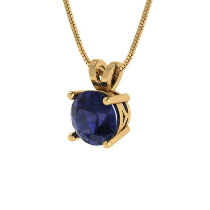 1cttw Round Cut Blue Sapphire Gold-Plated 925 Silver Pendant and 16" Box-Chain Necklace