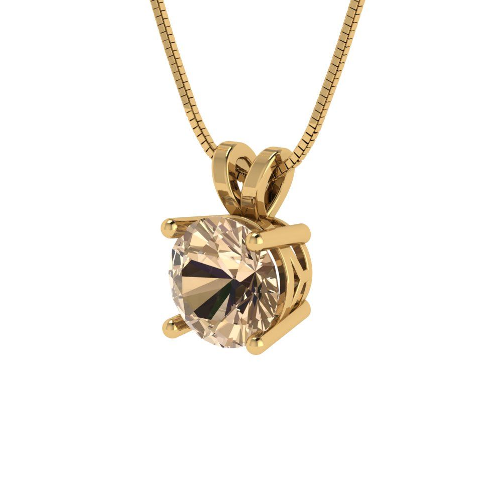 1 tcw Necklace Pendant - 14K White Gold Round Cut Solitaire  Yellow Moissanite - Adjustable Length - 15in Box Chain to 18in