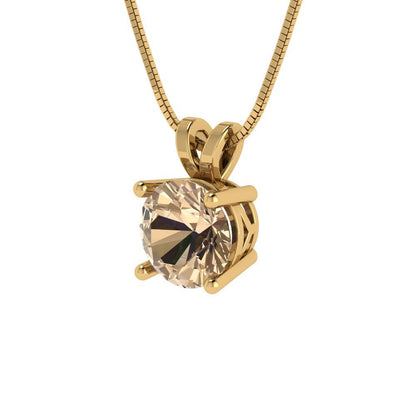 1 tcw Necklace Pendant - 14K White Gold Round Cut Solitaire  Yellow Moissanite - Adjustable Length - 15in Box Chain to 18in