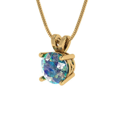 1cttw Round Cut Blue Moissanite Gold-Plated 925 Silver Pendant and 16" Box-Chain Necklace