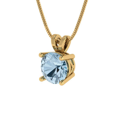 1 tcw Necklace Pendant - 14K White Gold Round Cut Solitaire  Swiss Blue Topaz - Adjustable Length - 15in Box Chain to 18in