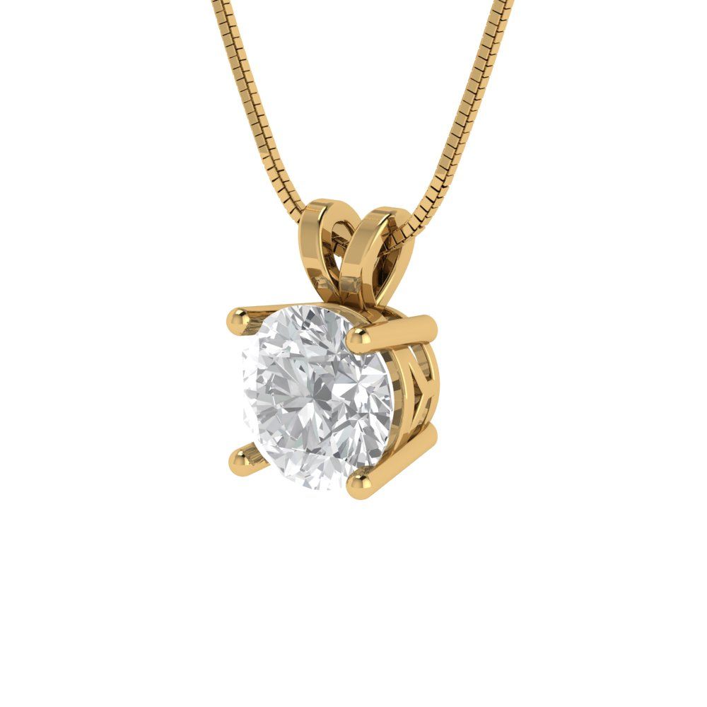 1 tcw Necklace Pendant - 14K White Gold Round Cut Solitaire  White Sapphire - Adjustable Length - 15in Box Chain to 18in