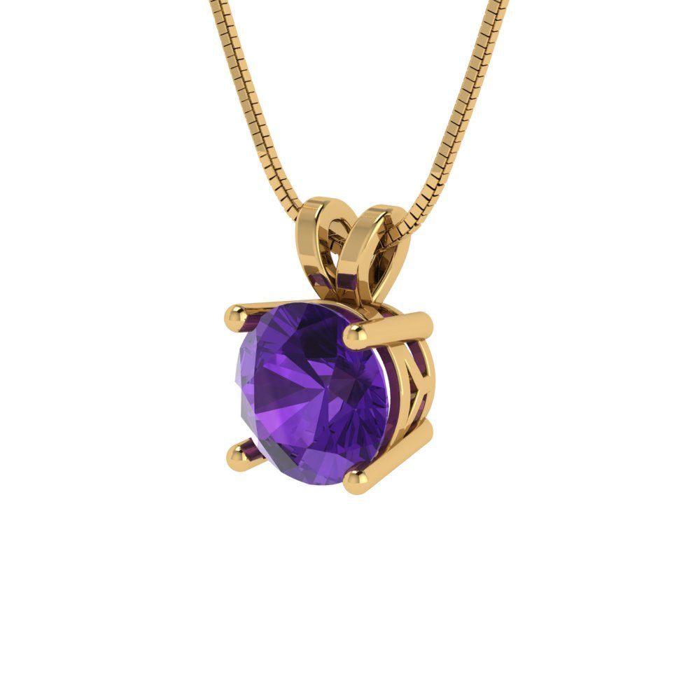 1cttw Round Cut Amethyst Gold-Plated 925 Silver Pendant and 16" Box-Chain Necklace