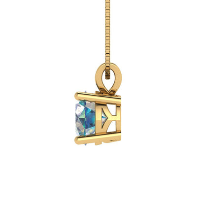 1 tcw Necklace Pendant - 14K White Gold Round Cut Solitaire  Blue Moissanite - Adjustable Length - 15in Box Chain to 18in