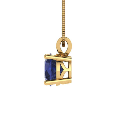 1cttw Round Cut Blue Sapphire Gold-Plated 925 Silver Pendant and 16" Box-Chain Necklace