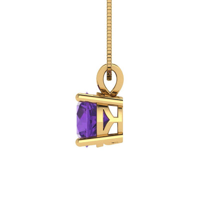 1cttw Round Cut Amethyst Gold-Plated 925 Silver Pendant and 16" Box-Chain Necklace