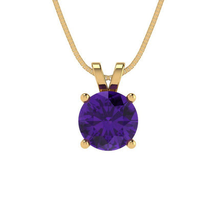 1cttw Round Cut Amethyst Gold-Plated 925 Silver Pendant and 16" Box-Chain Necklace