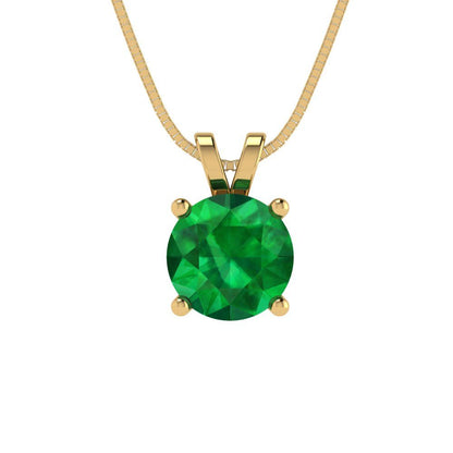 1cttw Round Cut Emerald Gold-Plated 925 Silver Pendant and 16" Box-Chain Necklace