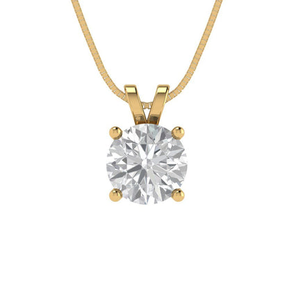 1 tcw Necklace Pendant - 14K White Gold Round Cut Solitaire  White Sapphire - Adjustable Length - 15in Box Chain to 18in