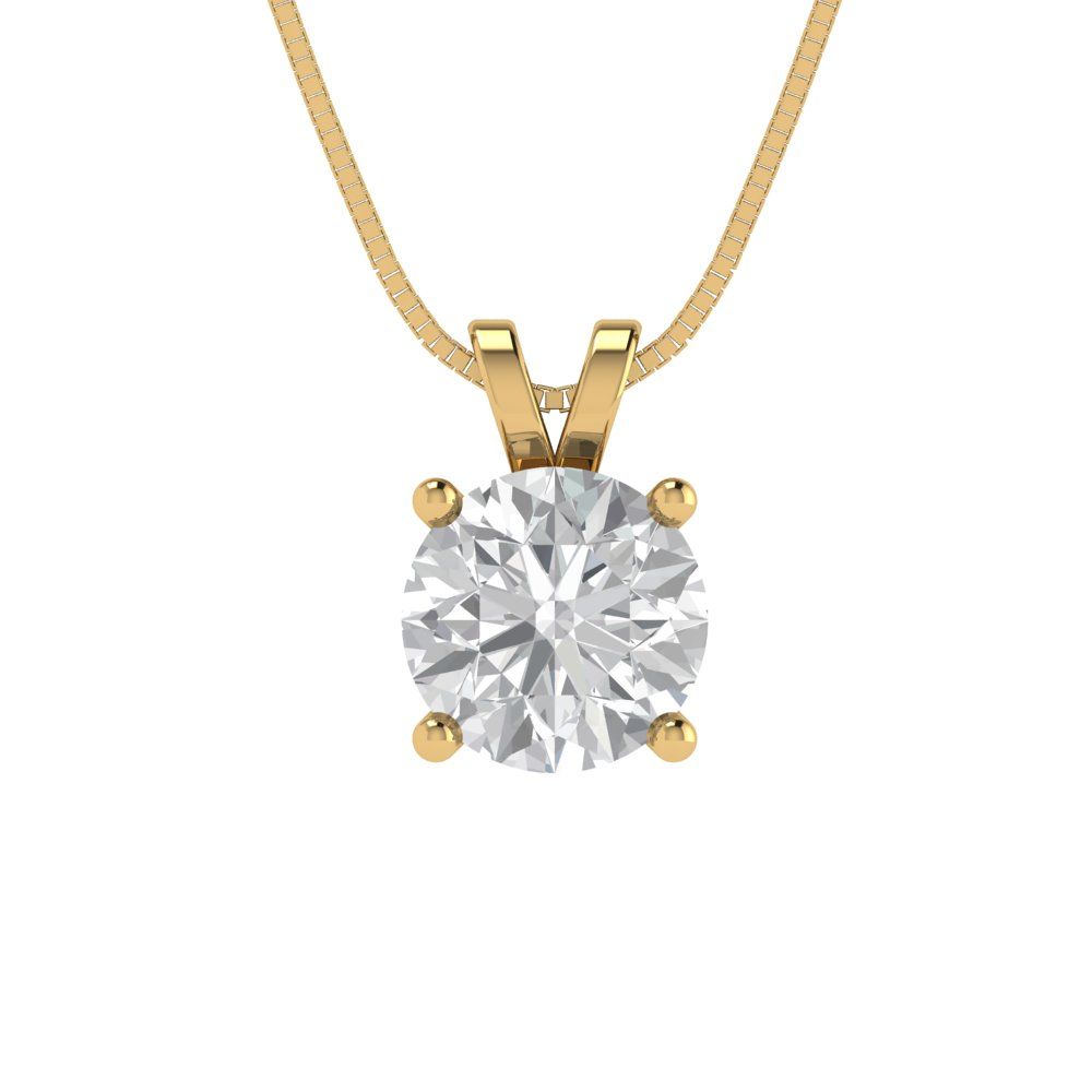 1 tcw Necklace Pendant - 14K White Gold Round Cut Solitaire  Zirconia Diamond - Adjustable Length - 15in Box Chain to 18in