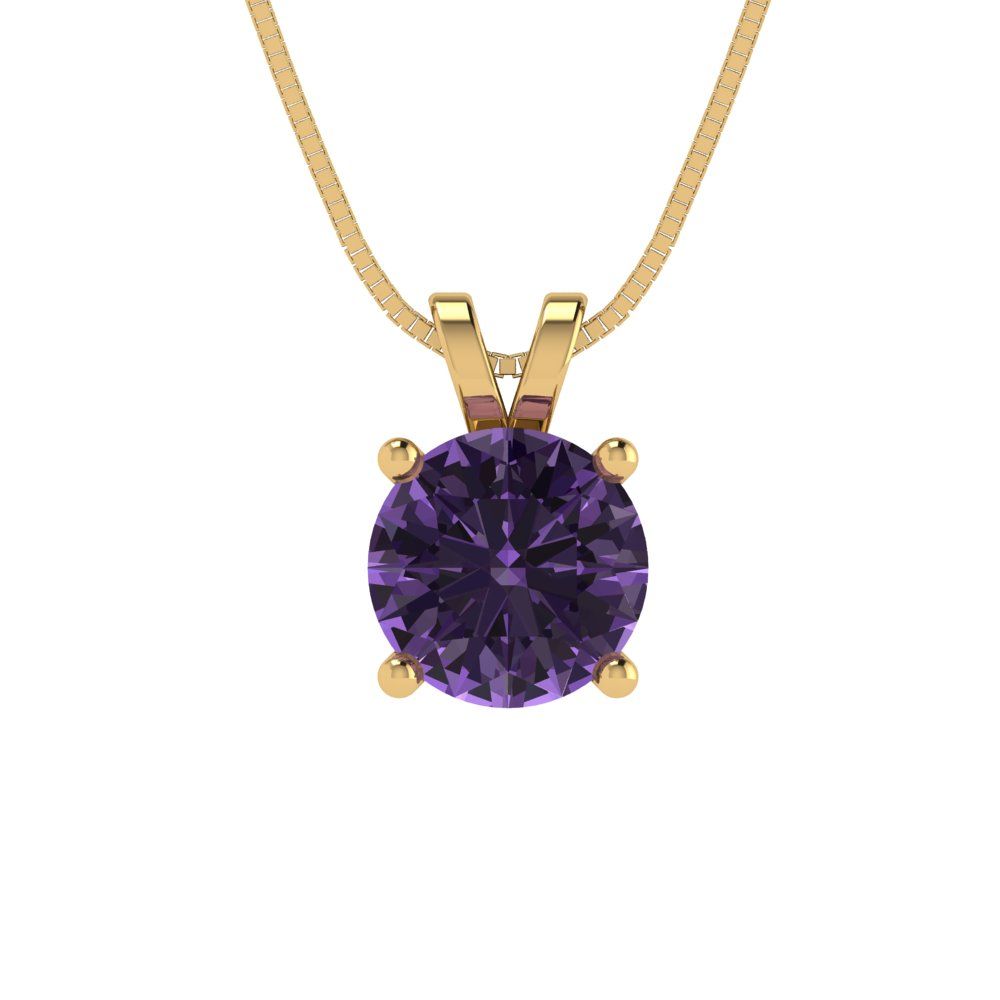 1cttw Round Cut Alexandrite Gold-Plated 925 Silver Pendant and 16" Box-Chain Necklace