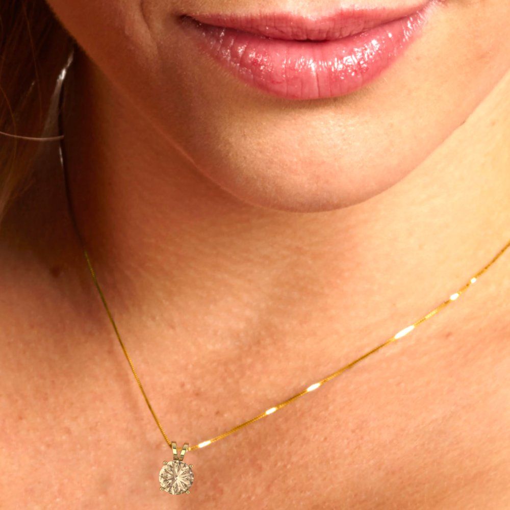 1 tcw Necklace Pendant - 14K White Gold Round Cut Solitaire  Yellow Moissanite - Adjustable Length - 15in Box Chain to 18in