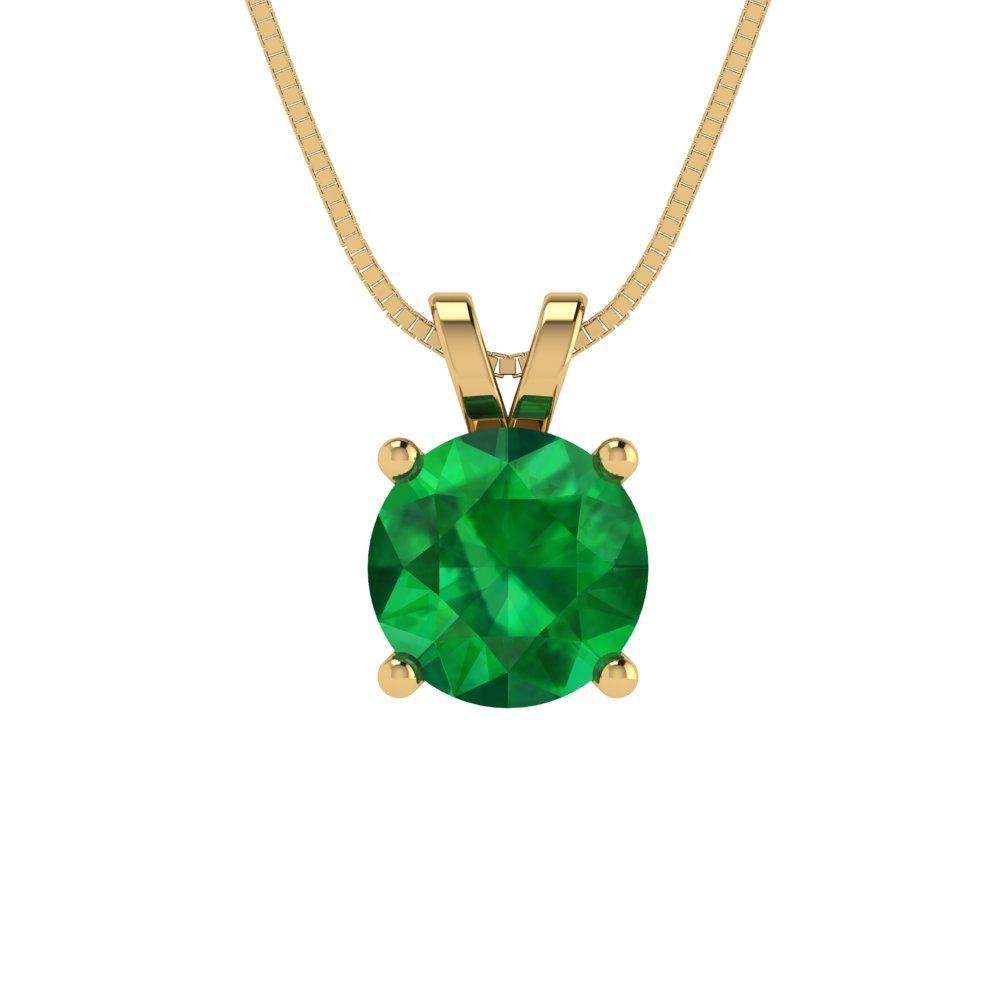 1cttw Round Cut Emerald Gold-Plated 925 Silver Pendant and 18" Box-Chain Necklace