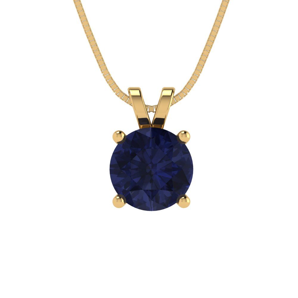 1cttw Round Cut Blue Sapphire Gold-Plated 925 Silver Pendant and 18" Box-Chain Necklace