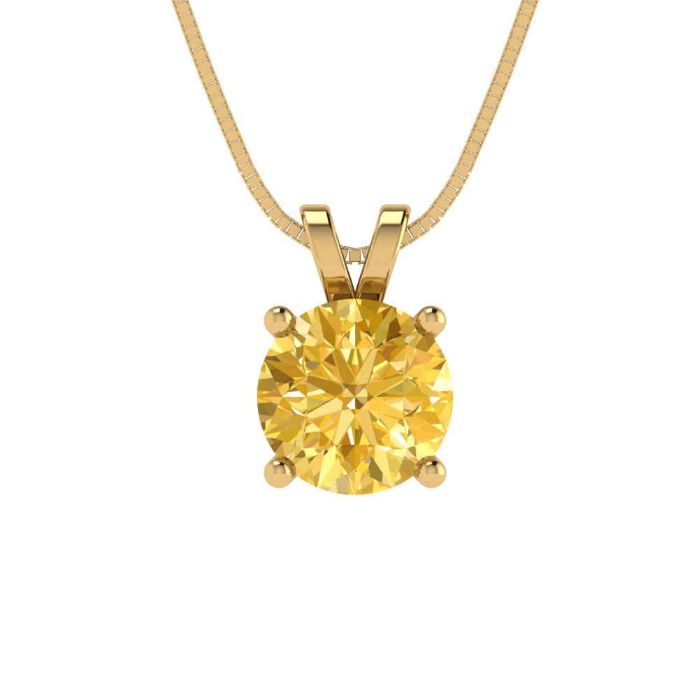 1cttw Round Cut Citrine Gold-Plated 925 Silver Pendant and 18" Box-Chain Necklace