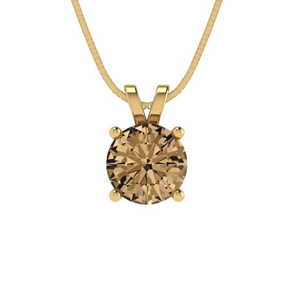 1cttw Round Cut Champagne Gold-Plated 925 Silver Pendant and 18" Box-Chain Necklace