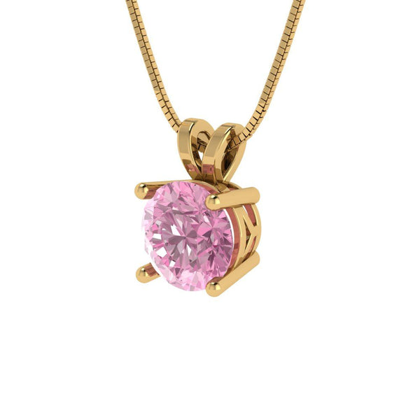 1.0 ct Brilliant Round Cut Solitaire Pink Simulated Diamond Stone Yellow Gold Pendant with 18" Chain