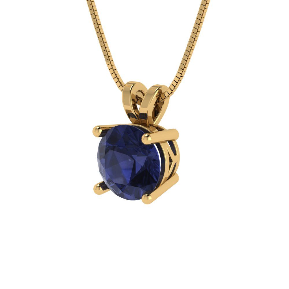 1cttw Round Cut Blue Sapphire Gold-Plated 925 Silver Pendant and 18" Box-Chain Necklace