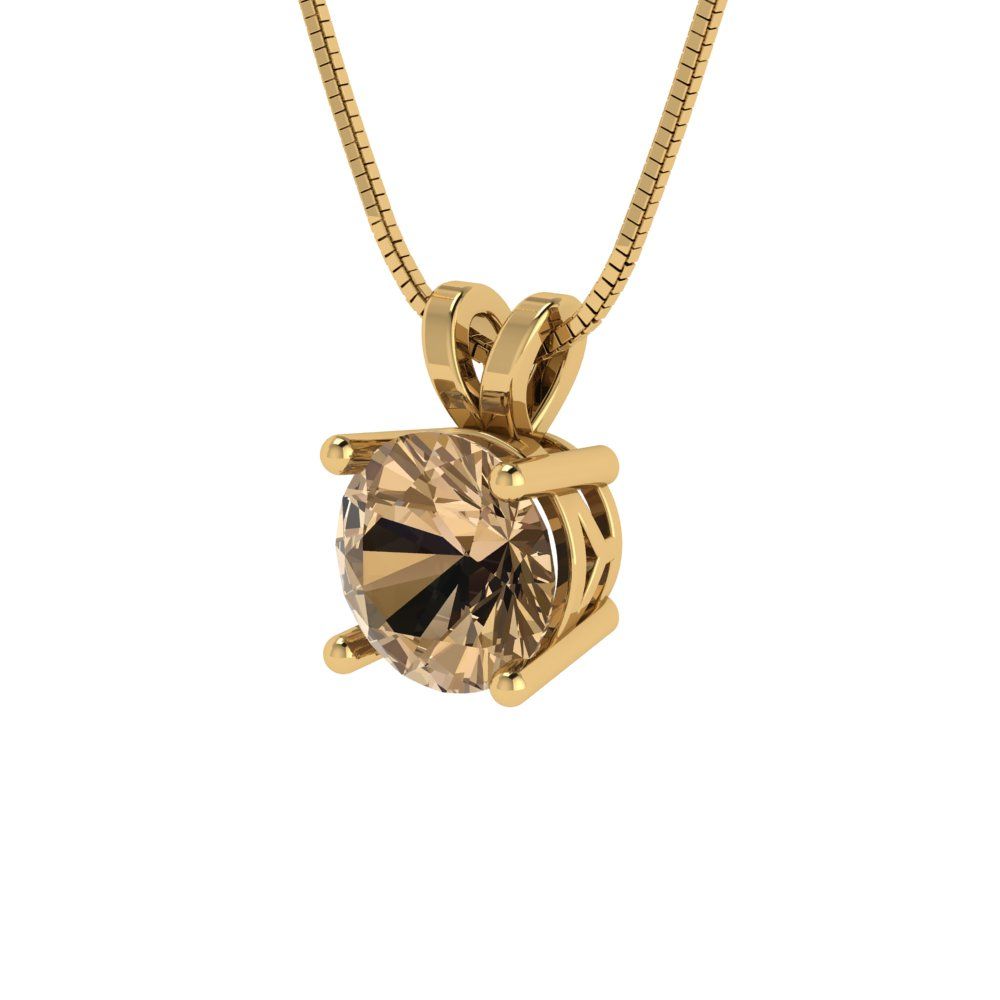 1cttw Round Cut Champagne Gold-Plated 925 Silver Pendant and 18" Box-Chain Necklace