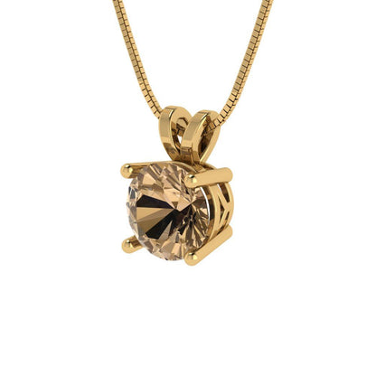 1cttw Round Cut Champagne Gold-Plated 925 Silver Pendant and 18" Box-Chain Necklace