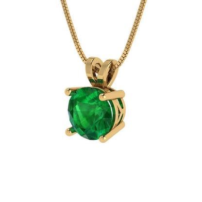 1cttw Round Cut Emerald Gold-Plated 925 Silver Pendant and 18" Box-Chain Necklace