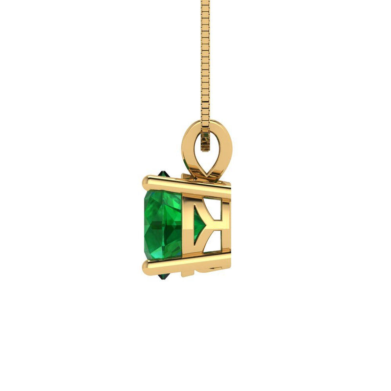 1.0 ct Brilliant Round Cut Solitaire Simulated Emerald Stone Yellow Gold Pendant with 18" Chain
