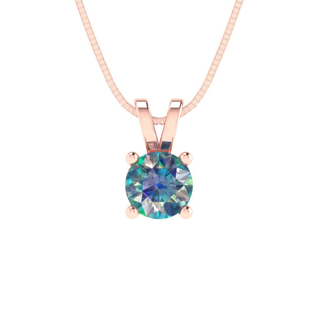 0.5 tcw Necklace Pendant - 14K White Gold Round Cut Solitaire  Blue Moissanite - Adjustable Length - 15in Box Chain to 18in