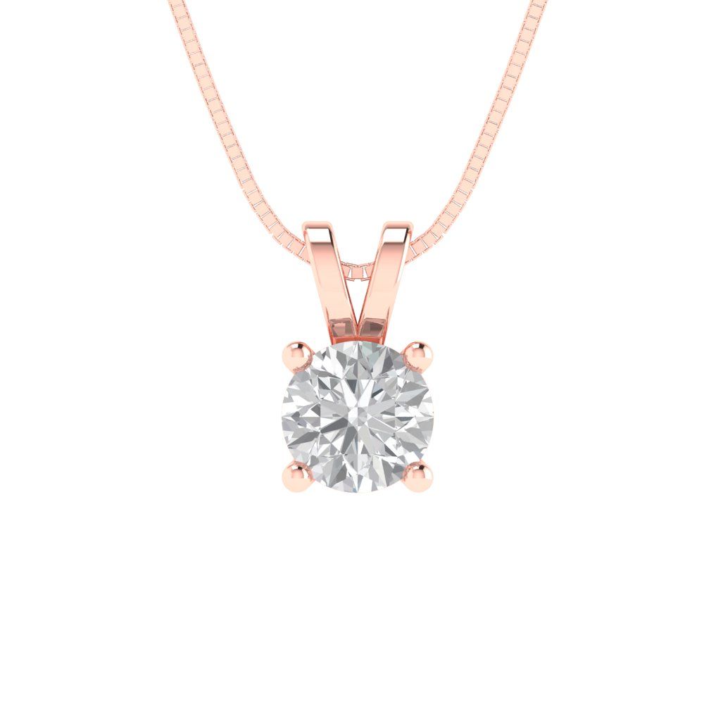 0.5 tcw Necklace Pendant - 14K White Gold Round Cut Solitaire  White Sapphire - Adjustable Length - 15in Box Chain to 18in