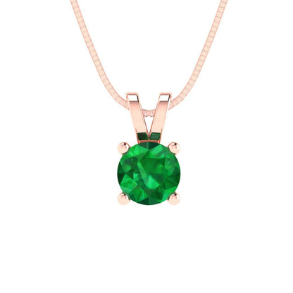 0.5cttw Round Cut Emerald Gold-Plated 925 Silver Pendant and 16" Box-Chain Necklace