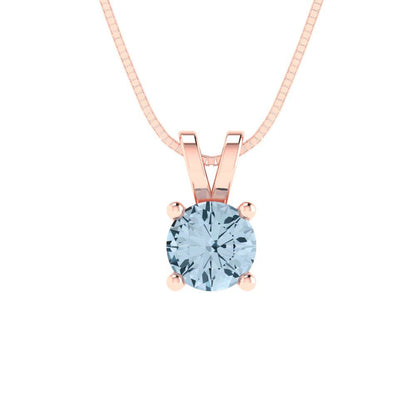 0.5cttw Round Cut Aquamarine Gold-Plated 925 Silver Pendant and 16" Box-Chain Necklace