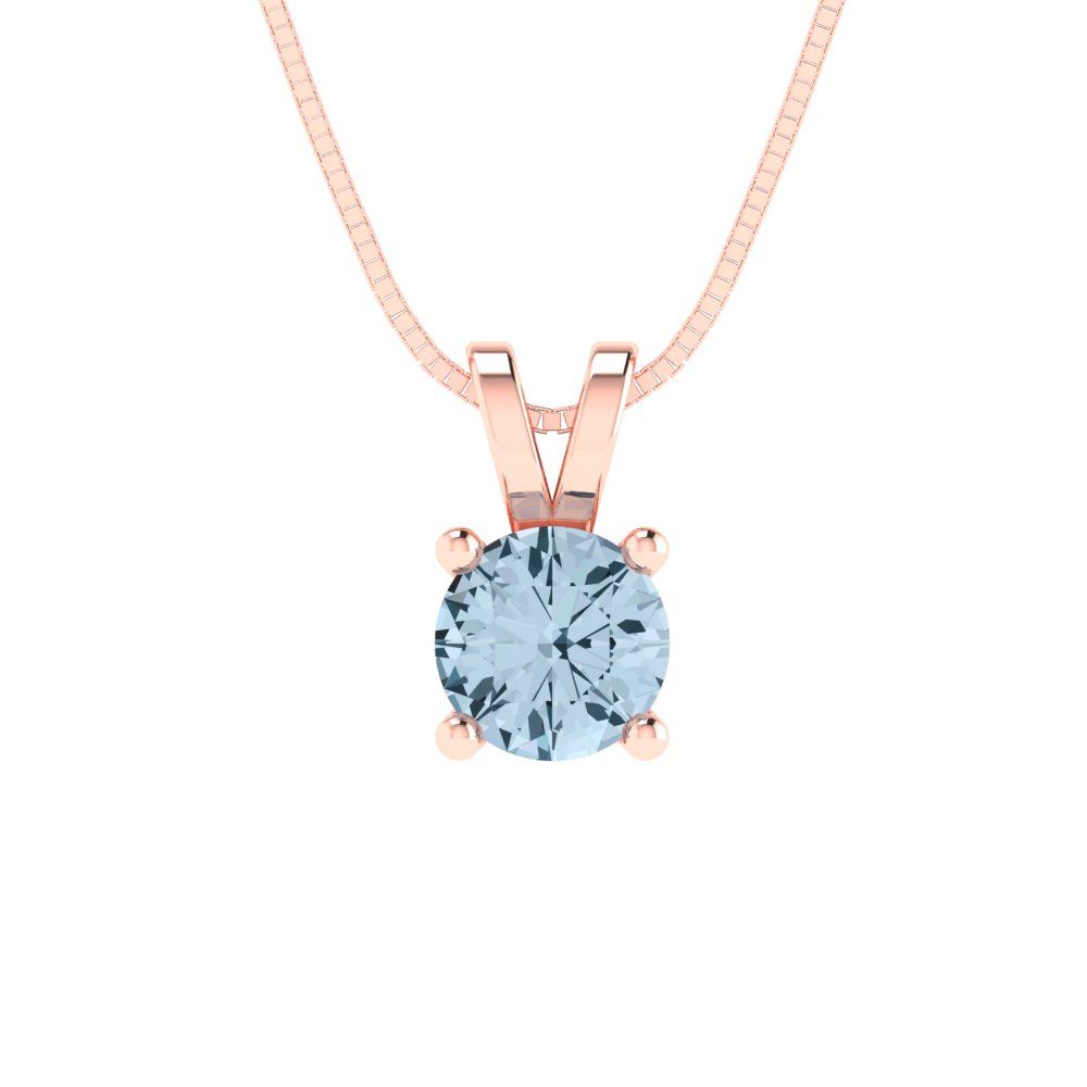 0.5 tcw Necklace Pendant - 14K White Gold Round Cut Solitaire  Swiss Blue Topaz - Adjustable Length - 15in Box Chain to 18in