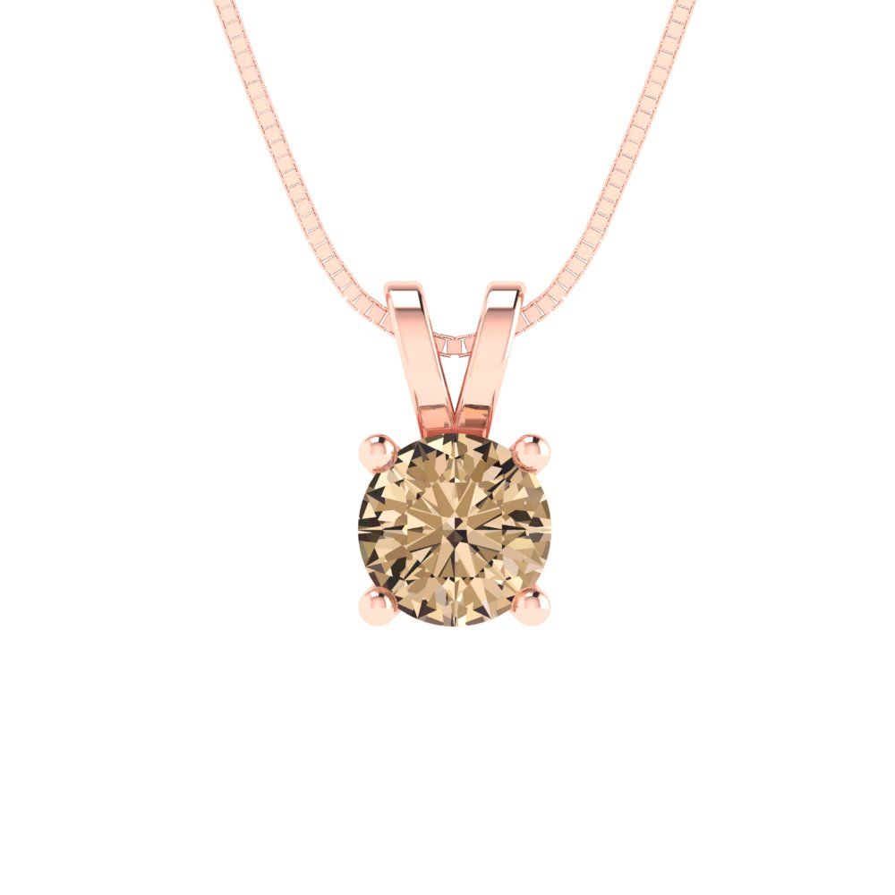 0.5 tcw Necklace Pendant - 14K White Gold Round Cut Solitaire  Yellow Moissanite - Adjustable Length - 15in Box Chain to 18in