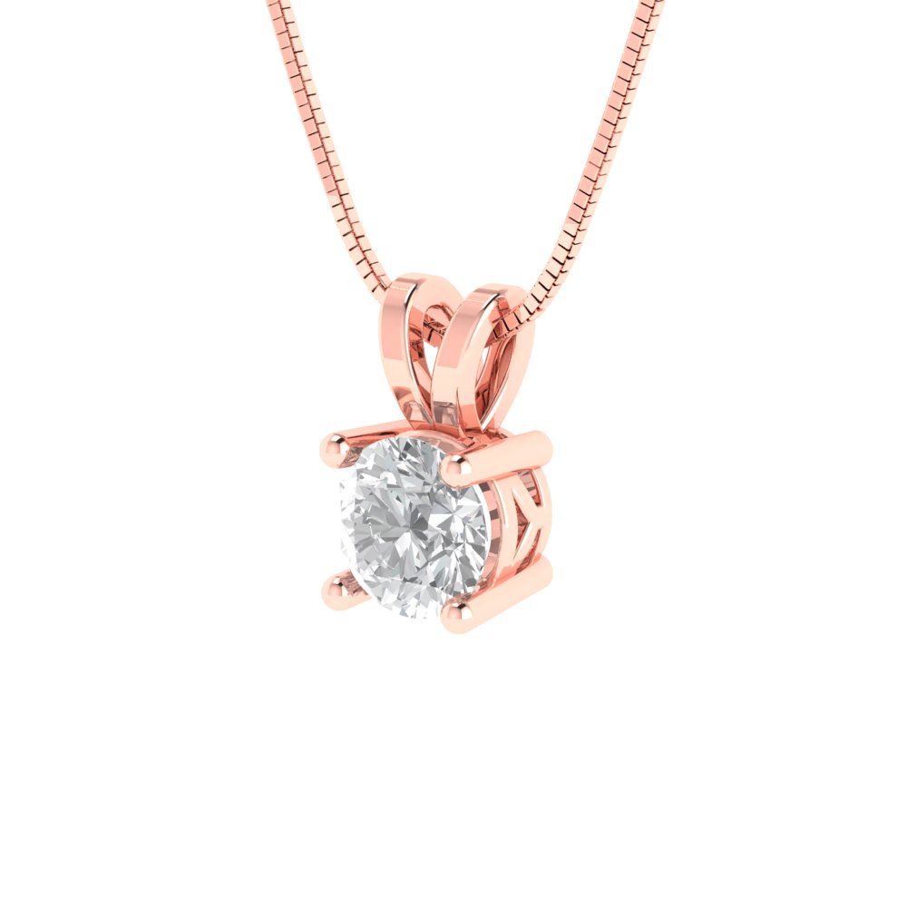 0.5 tcw Necklace Pendant - 14K White Gold Round Cut Solitaire  Zirconia Diamond - Adjustable Length - 15in Box Chain to 18in