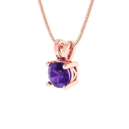 0.5cttw Round Cut Amethyst Gold-Plated 925 Silver Pendant and 16" Box-Chain Necklace