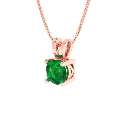 0.5cttw Round Cut Emerald Gold-Plated 925 Silver Pendant and 16" Box-Chain Necklace