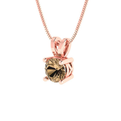 0.5cttw Round Cut Champagne Gold-Plated 925 Silver Pendant and 16" Box-Chain Necklace