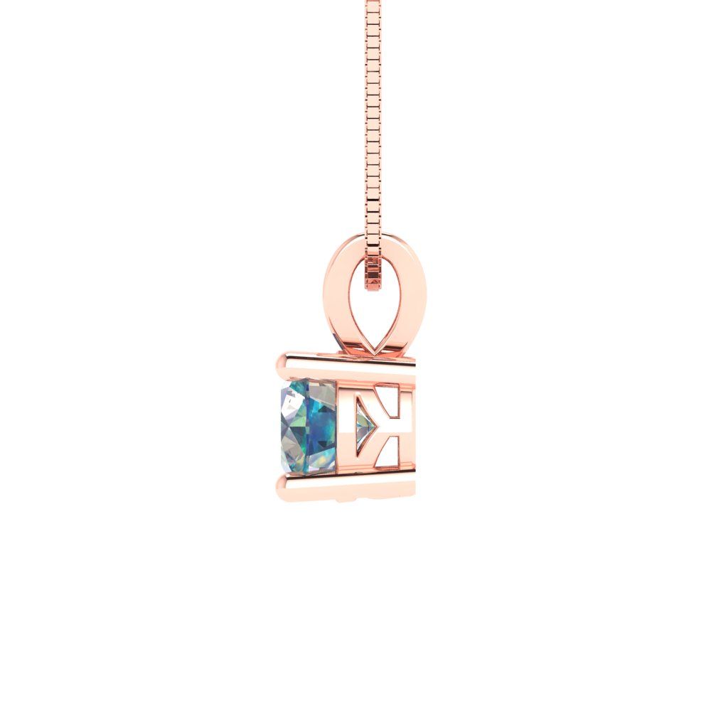 0.5 tcw Necklace Pendant - 14K White Gold Round Cut Solitaire  Blue Moissanite - Adjustable Length - 15in Box Chain to 18in