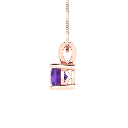 0.5cttw Round Cut Amethyst Gold-Plated 925 Silver Pendant and 16" Box-Chain Necklace