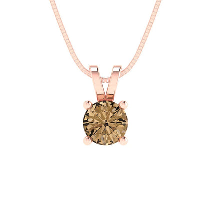 0.5cttw Round Cut Champagne Gold-Plated 925 Silver Pendant and 16" Box-Chain Necklace