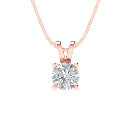 0.5 tcw Necklace Pendant - 14K White Gold Round Cut Solitaire  White Sapphire - Adjustable Length - 15in Box Chain to 18in
