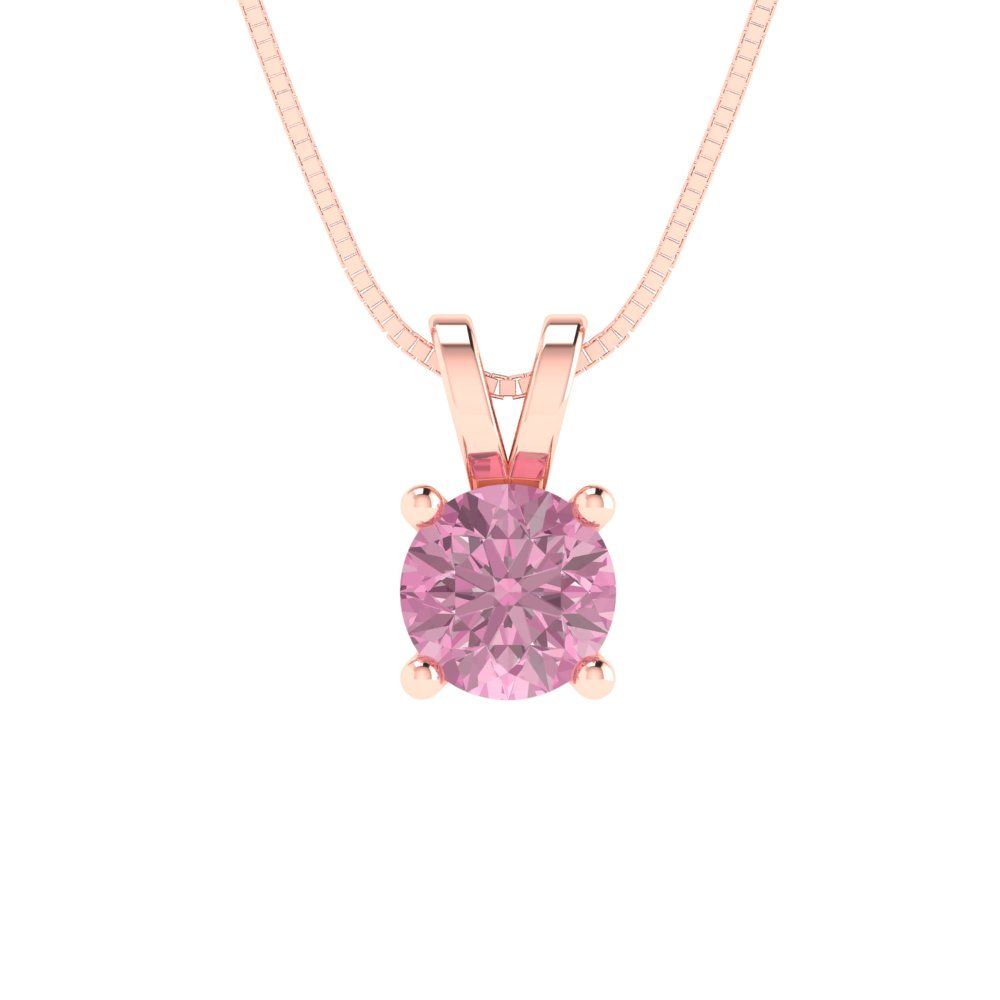 0.50 ct Round Brilliant Cut Ideal VVS1 Pink Simulated Diamond Pendant Necklace Bridal Anniversary 18" chain 14k Solid Rose Gold
