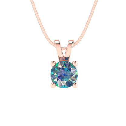0.5cttw Round Cut Blue Moissanite Gold-Plated 925 Silver Pendant and 18" Box-Chain Necklace