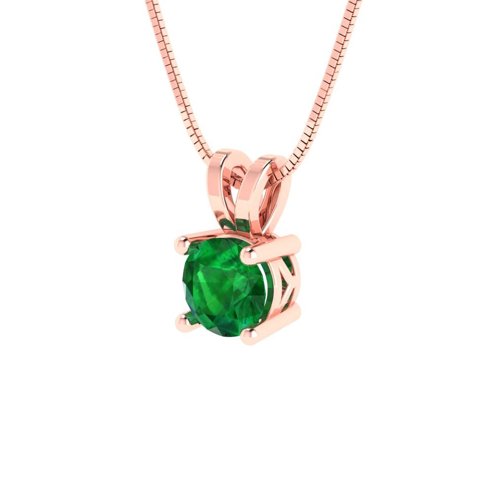 0.5cttw Round Cut Emerald Gold-Plated 925 Silver Pendant and 18" Box-Chain Necklace