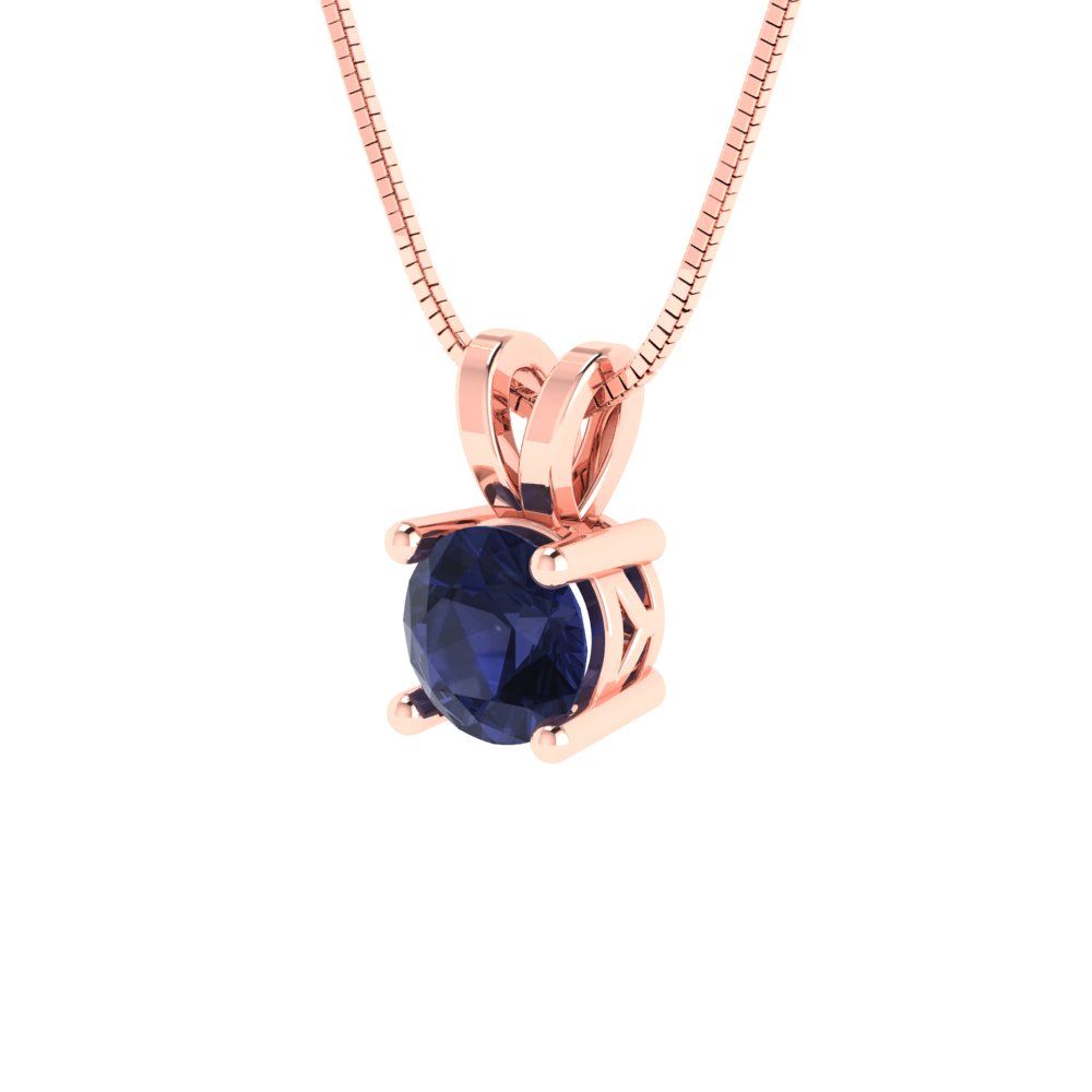 0.5cttw Round Cut Blue Sapphire Gold-Plated 925 Silver Pendant and 18" Box-Chain Necklace