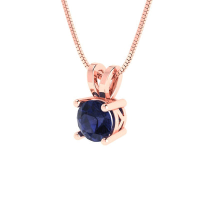 0.5cttw Round Cut Blue Sapphire Gold-Plated 925 Silver Pendant and 18" Box-Chain Necklace