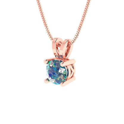 0.5cttw Round Cut Blue Moissanite Gold-Plated 925 Silver Pendant and 18" Box-Chain Necklace