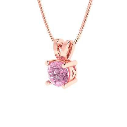 0.50 ct Round Brilliant Cut Ideal VVS1 Pink Simulated Diamond Pendant Necklace Bridal Anniversary 18" chain 14k Solid Rose Gold