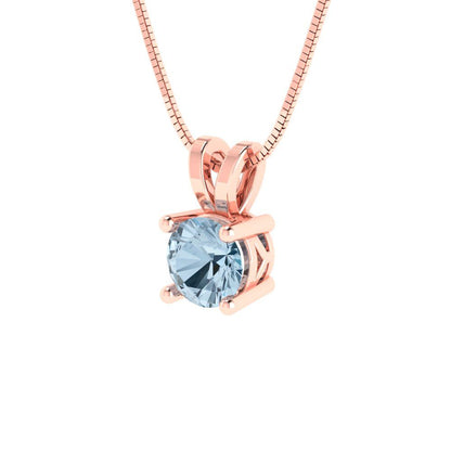 0.5cttw Round Cut Aquamarine Gold-Plated 925 Silver Pendant and 18" Box-Chain Necklace
